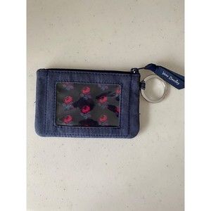 VERA BRADLEY Zip ID Case - Cards - Key Chain, Blue with pink/Purple flowers